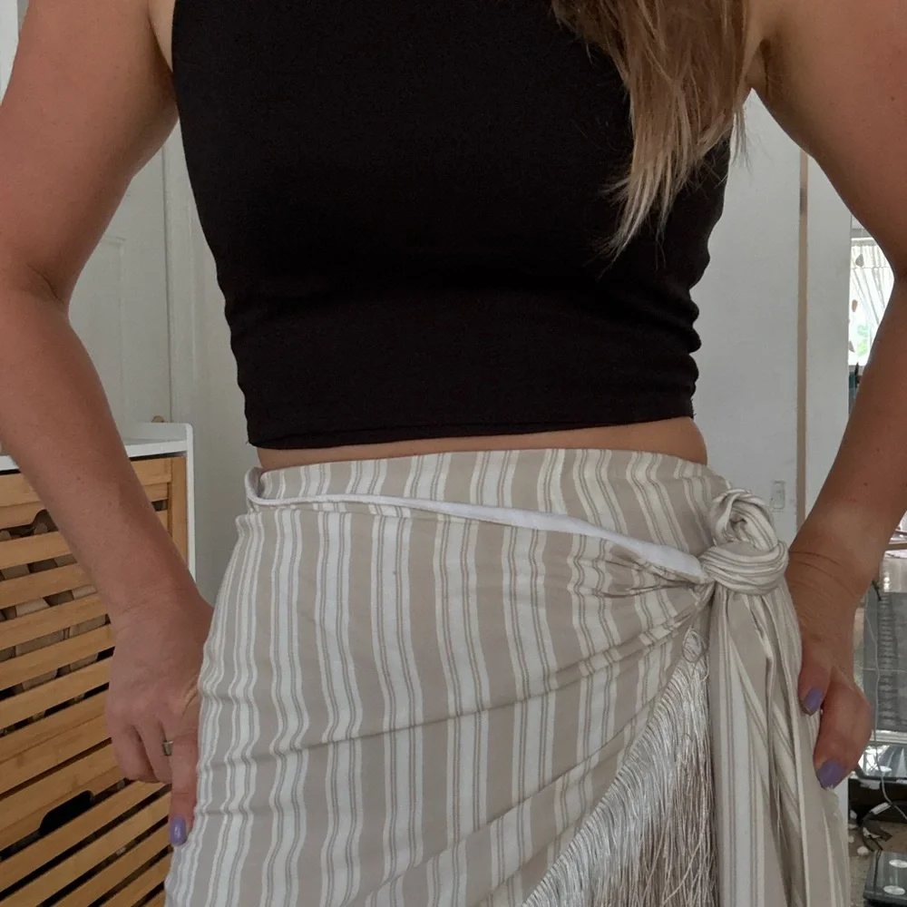 L'Academie Beige Asymmetrical Fringe Skirt - Picture 5 of 10